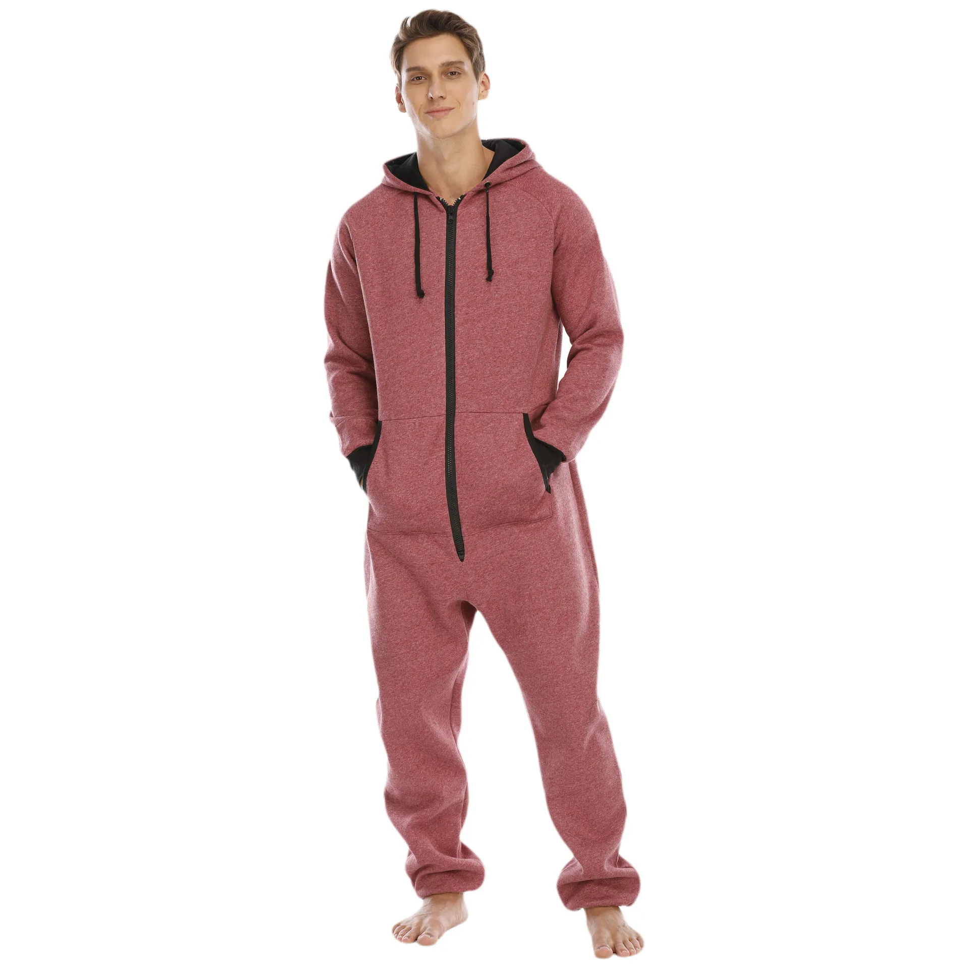 Jumpsuits Men Pockets Autumn Winter Casual Hoodie Zipper Jumpsuit Hooded Jumpsuit For Man