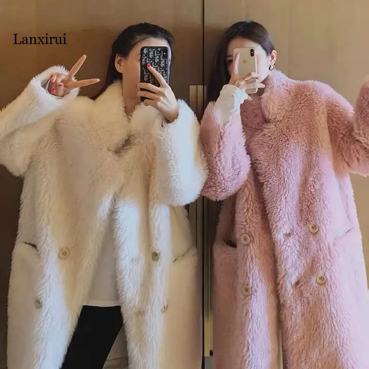 

Women Winter Oversized Long Teddy Jacket Female Thick Warm Overcoat Vintage Ladies Casual Loose Faux Fur Coats Outwears