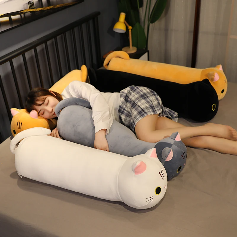 Kawaii Cat Long Pillow Sofa Cushion Plush Toy Stuffed Cartoon Cat Animal Doll for Lovely Gift