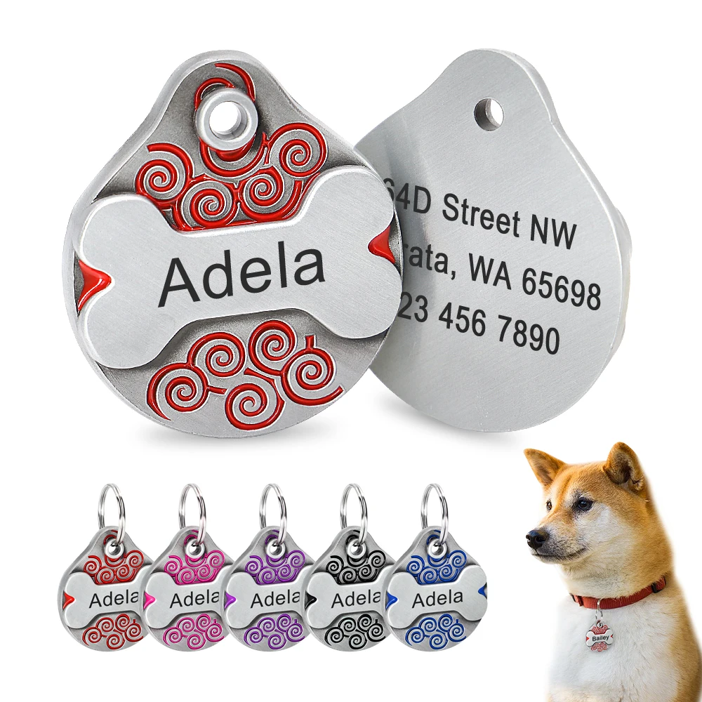 

Custom Dog ID Tag Engraved Small Medium Large Pet Nameplate Auspicious Clouds Metal Personalized Fashion Dog Tag Anti-lost