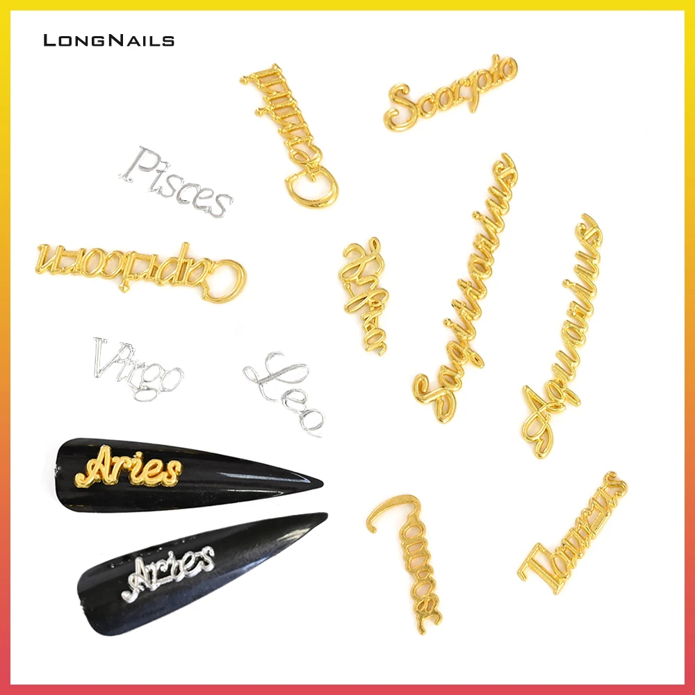 12Pcs โลหะ Constellation Rivet เล็บ Charms Libra,Leo,มะเร็ง,ราศีเมษ,ราศีกันย์,gemini Star Sign เครื่องประดับสตั๊ดเล็บชุดอุปกรณ์เสริม3D