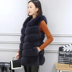 Top brand Women Free Shipping Long Faux Fox Fur Vest  high quality