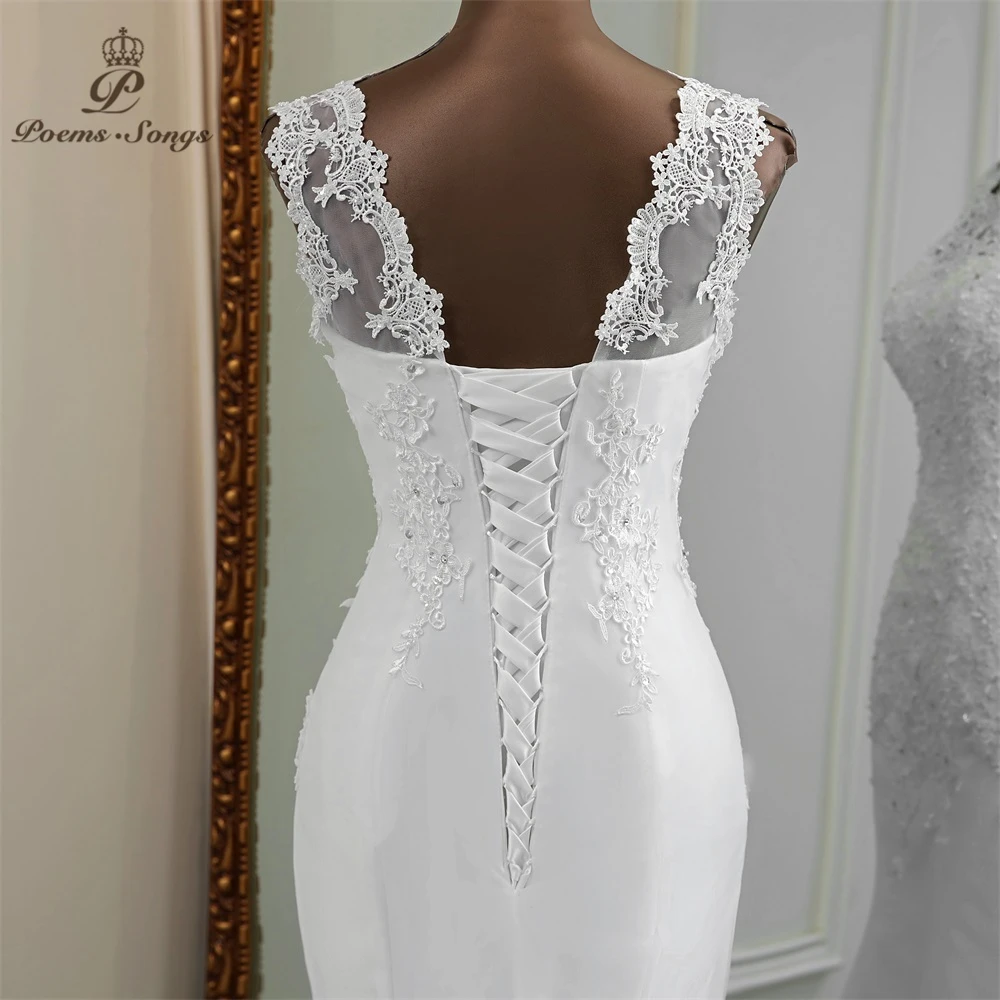 2022 novo estilo vestido de casamento elegante vestido de noiva flor bonita applique sereia vestidos de casamento colher vestidos de casamento