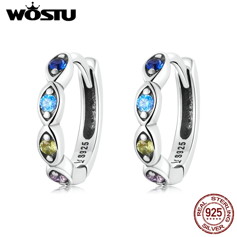 WOSTU 925 Sterling Silver Dark Style Black Demon Rainbow Eye Stud Earrings For Women Fashion Party Jewelry Gift CQE1358