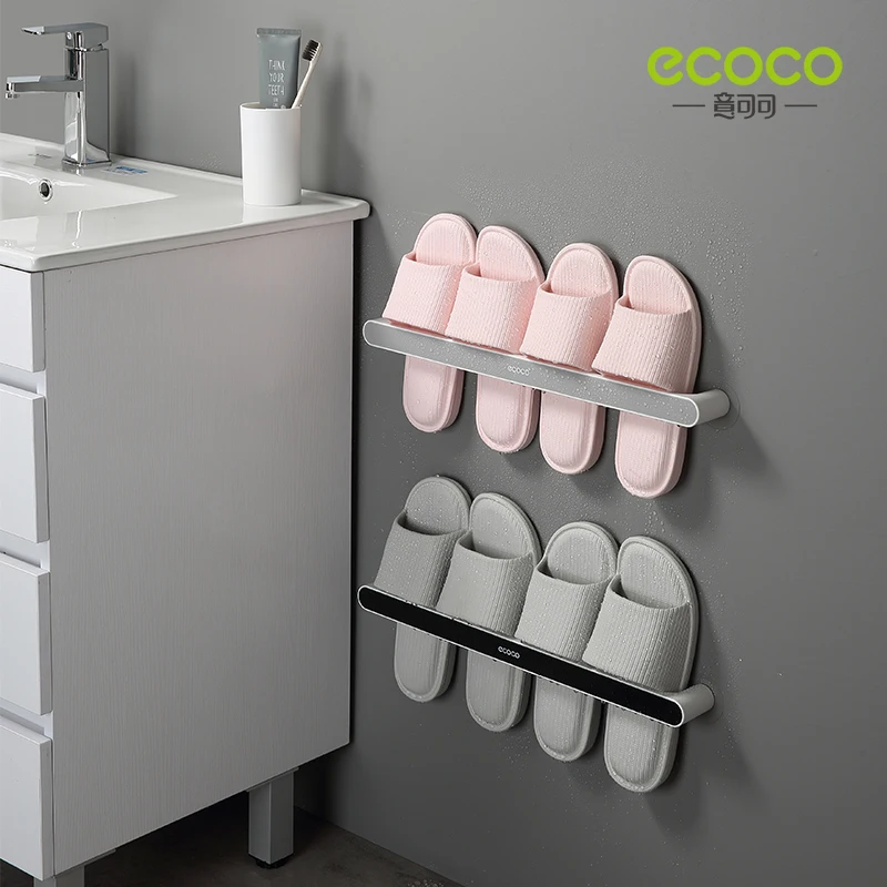 ECOCO Bathroom Towel Rack Toilet Living Room Slippers Wall Mounted Storage Tray Long Shelf Punch Free Bracket Home Accessories