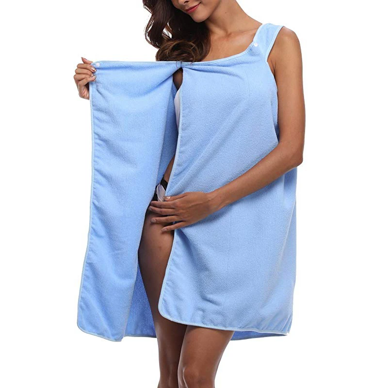 New Home Textile Women Quick Drying Bath Towel Wearable Soft Button Wrap Solid Dress Absorbent Beach Towels Swim Spa Robes