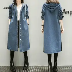 XL-5XL Plus Big Size  Denim Coat Women Spring Autumn Winter  Feminina Fashion New Thin Loose Long Jean Trench Female