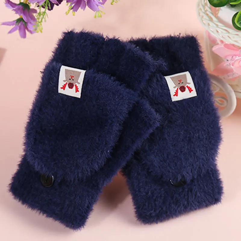 Soft Stylish Thick Imitation Mink Velvet Solid Gloves Winter Women Half-finger Gloves Flip-top Gloves Warm Gloves Comfortable