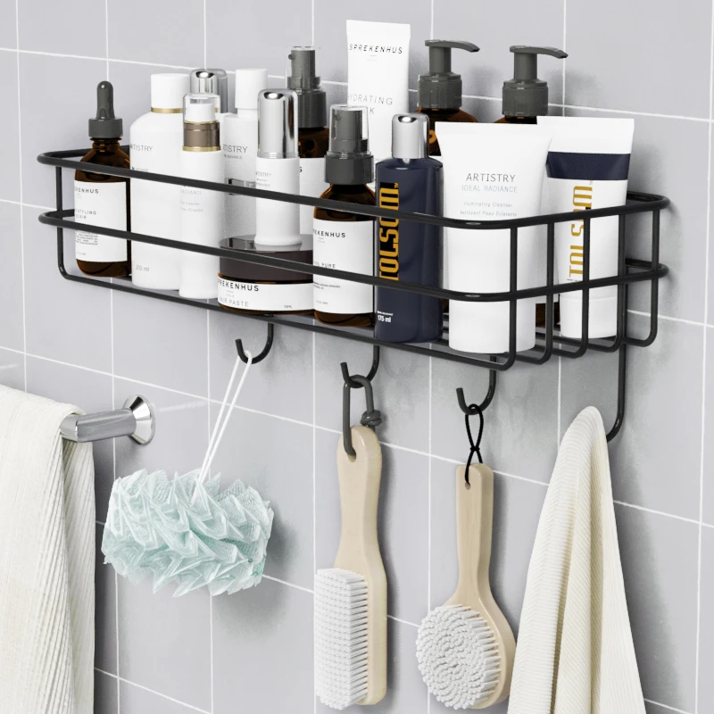 Wall Mounted Bathroom Shelves Floating Shelf Shower Hanging Basket Shampoo Holder WC Accessories Kitchen Seasoning Storage Rack