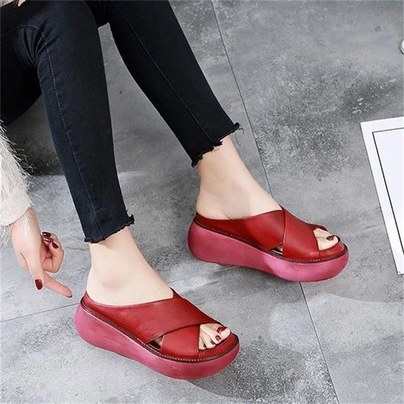 Women Slippers Soft Leather Wedges Shoes Woman Summer Sandals Beach Flip Flops New Platform Sandalias Mujer Wedge Heels Sandals