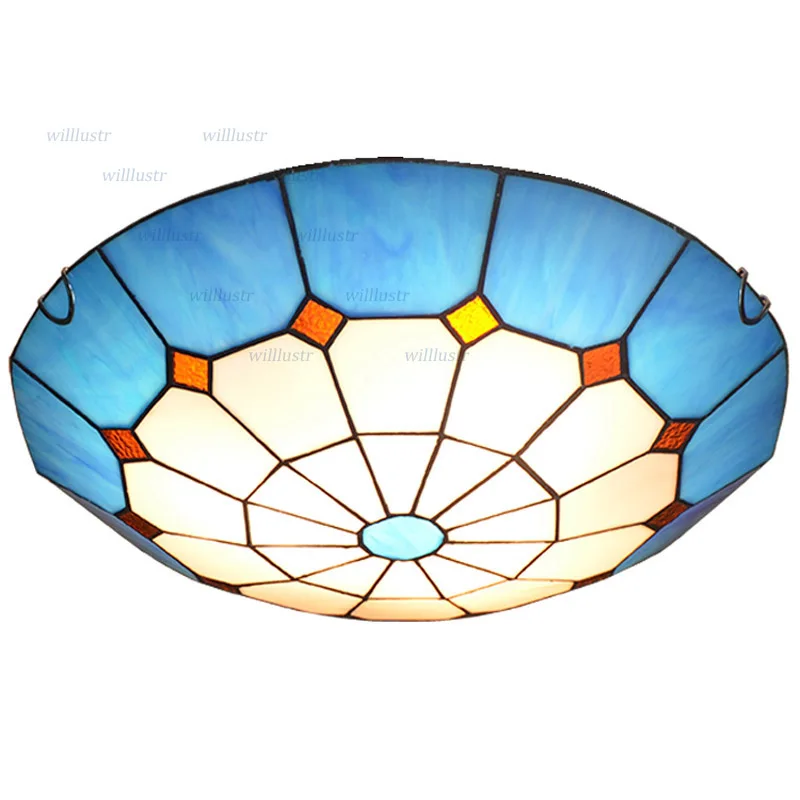 Mediterranean Style Glass Ceiling Lamp Handmade Tiffany Light Hotel Cafe Bar Kids Bedroom Nursery Kindergarten Pastoral Lighting