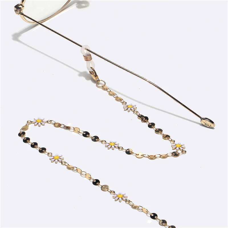 Sweet Delicate Small Daisy Flower Round Sequin Link Glasses Chain Women Fashion Anti-lost Masks Lanyard Boho Accessories