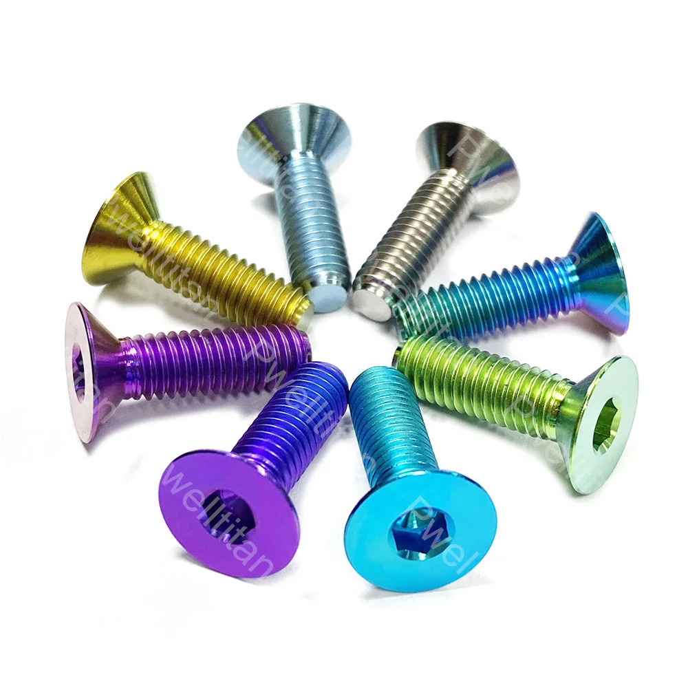 M6 Titanium Alloy Bolt X 10/12/15/20mm Countersunk Hex Head Ti Screw TC4 Grade5 1.0 Pitch for Motorcycle Bicycle Parts 2 PCS