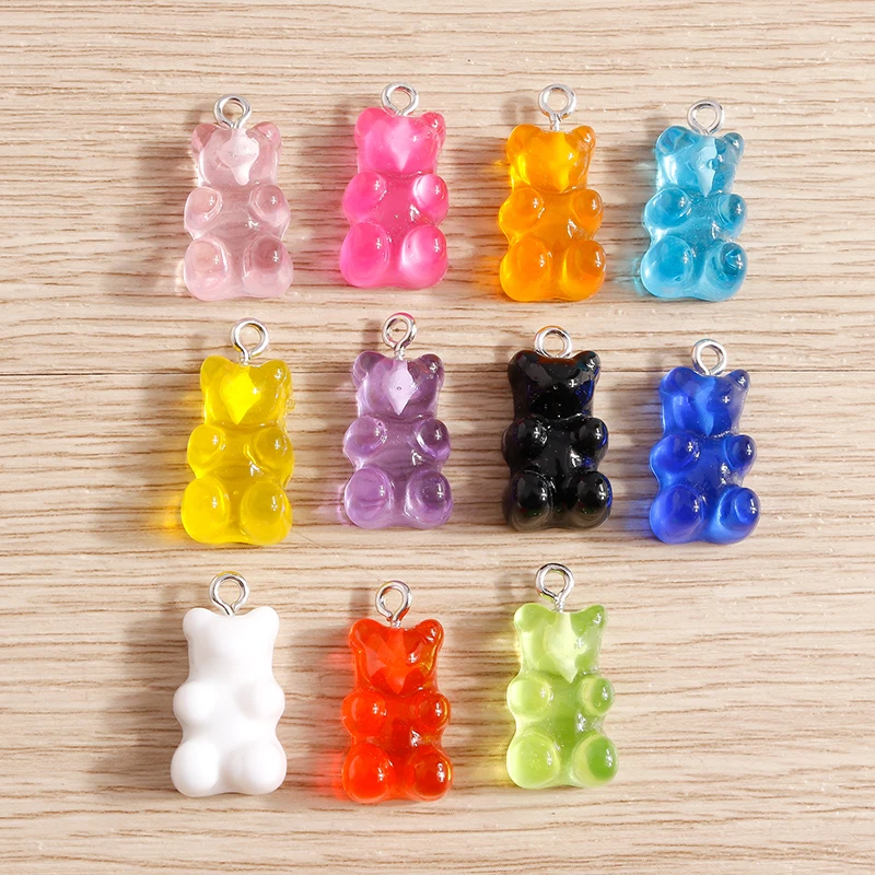 10pcs 11*21mm Candy Color Cartoon Animal Bear Charms for Jewelry Making Cute Drop Earrings Pendants Necklaces DIY Craft Supplies