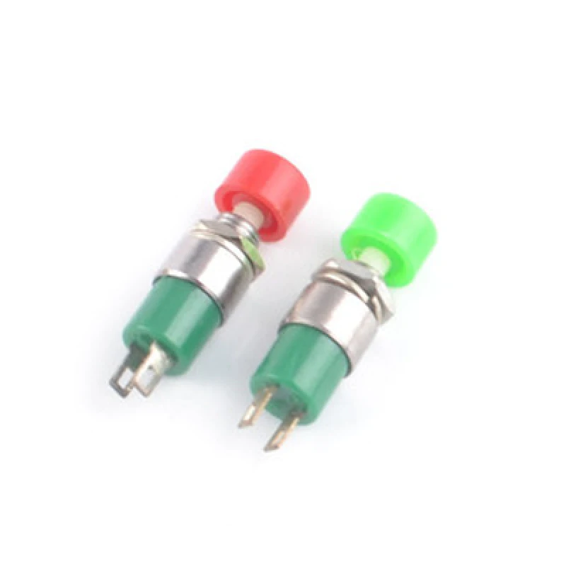 5ชิ้น DS-323รีเซ็ตตัวเองสวิตช์ปุ่มไมโครคืนฤดูใบไม้ผลิมินิ PUSH OFF-(ON) สีแดงสีเขียว