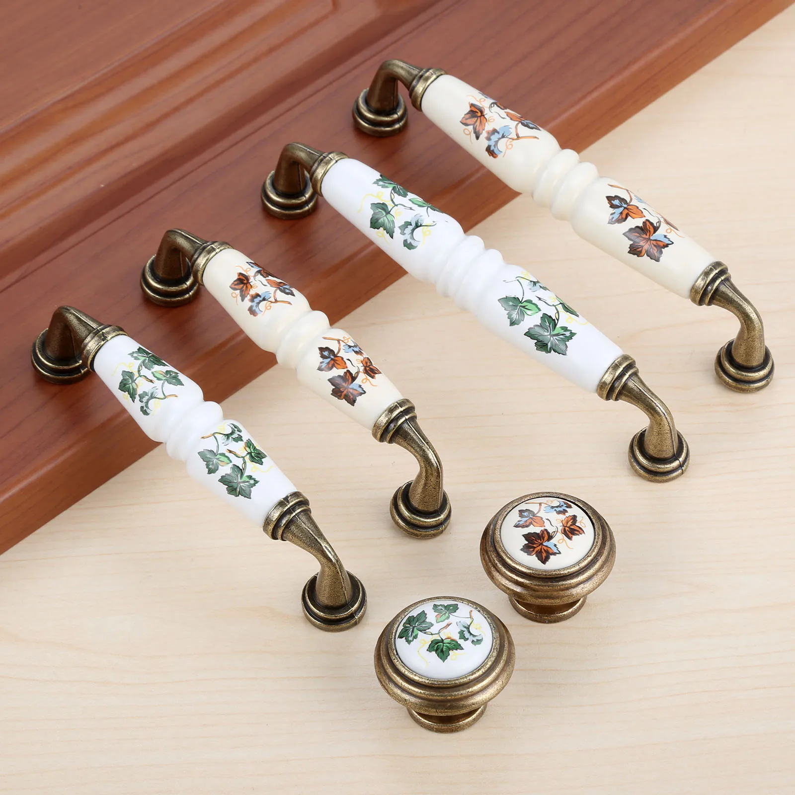 DRELD Vintage Rural Ceramic Drawer Cupboard Door Furniture Handles Cabinet Handles and Knobs Dresser Kitchen Pull +M4x25mm Screw