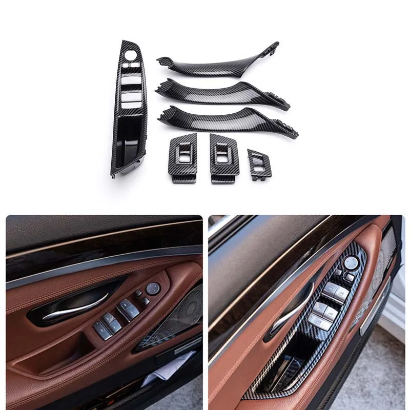 Car Interior Inner Door Handle Panel Pull Trim Cover Left Hand Drive LHD For BMW 5 series F10 F11 520i 2011~2017 Carbon Stickers