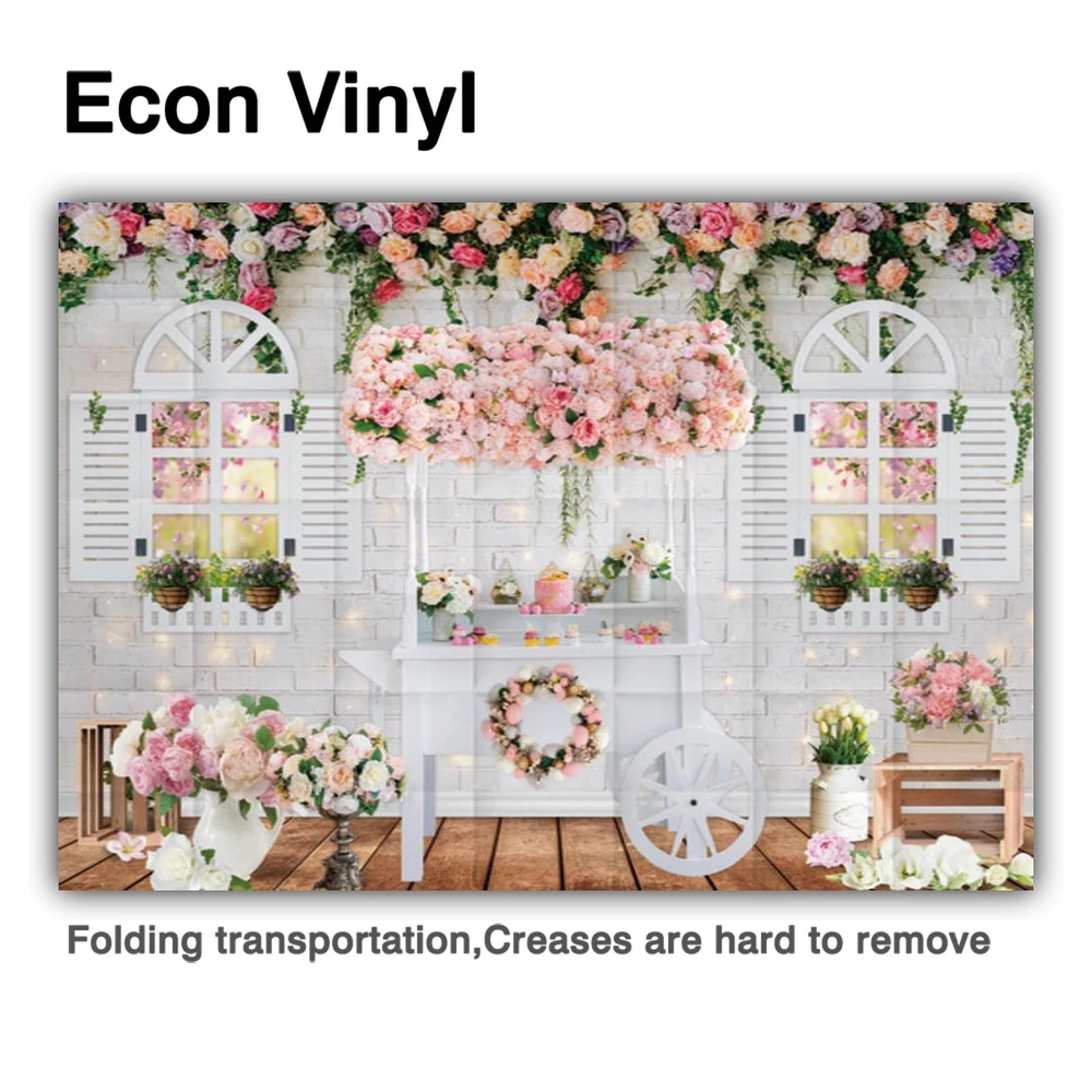 Allenjoy – bannière de fond de jardin de fleurs de pâques, fenêtre de chariot Floral, mur de brique blanche, photographie de nouveau-né, printemps