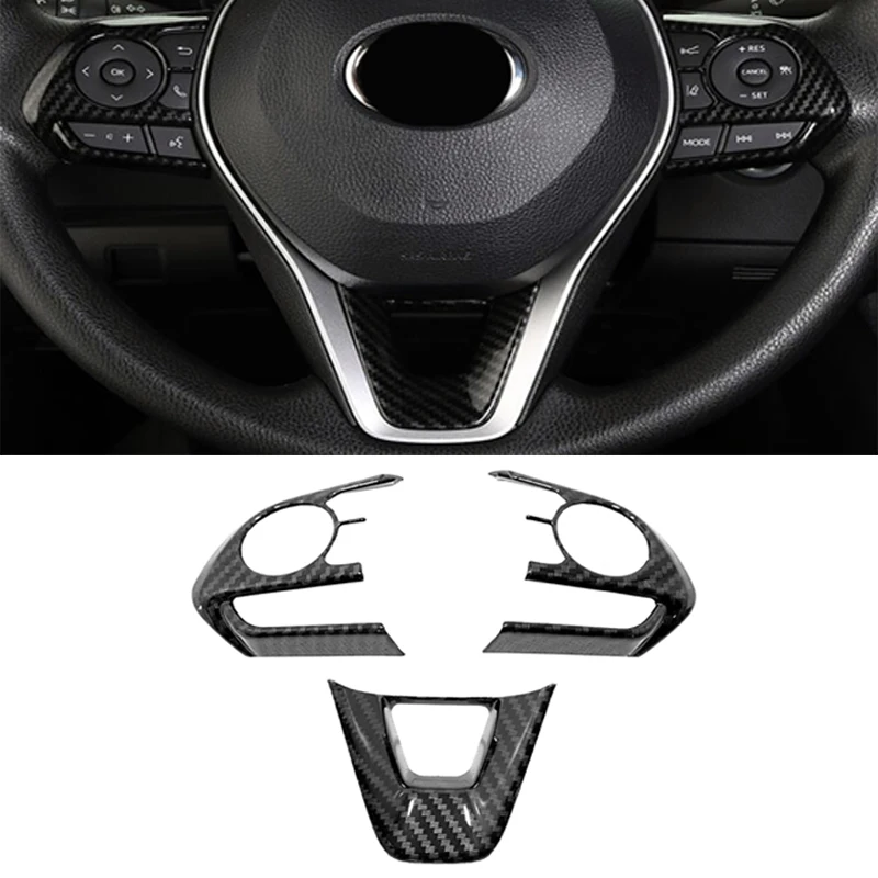 

3pcs Car Steering Wheel Cover Trim Carbon Fiber For Toyota Corolla 2019 2020 Auto Steering Wheel Cover Trim Accessories