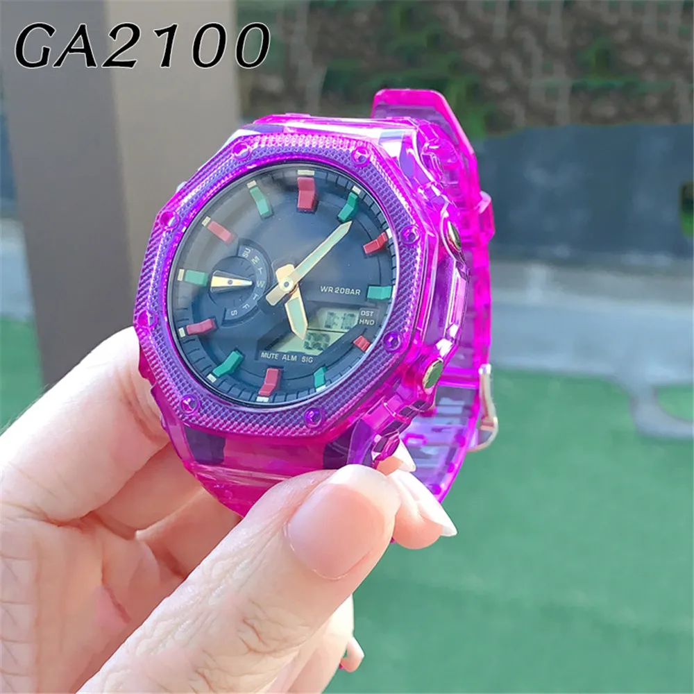 Resin Strap Case for Casio G-Shock GA-2100 Men Women Replacement Transparent Gradient Band Bracelet Accessories Kit ga2100