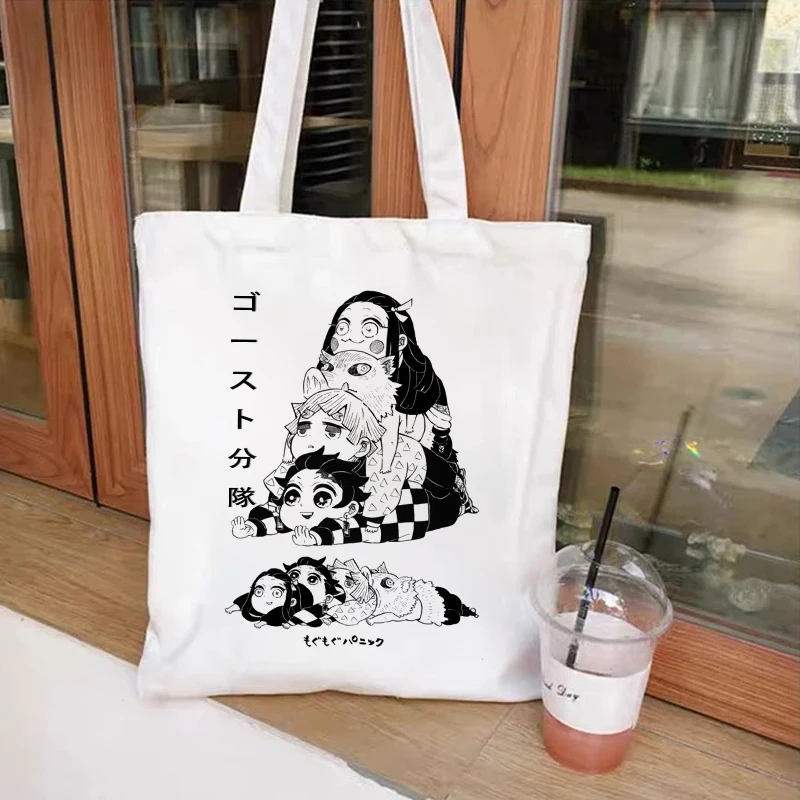 Shopper Shopping Bags Anime Demon Slayer Eco Daily Use Foldable Handbag Large Capacity Tote Bag Handbags Harajuku Shoulder Bags