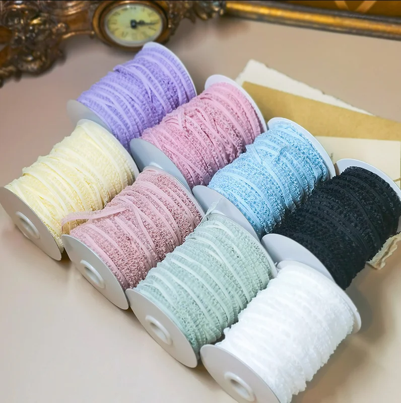 Cinta para ajuste de tela de encaje elástico rosa bordado de lujo de 3 metros, apliques de costura DIY, artesanía con volantes, decoración de guipur de Navidad de 6mm