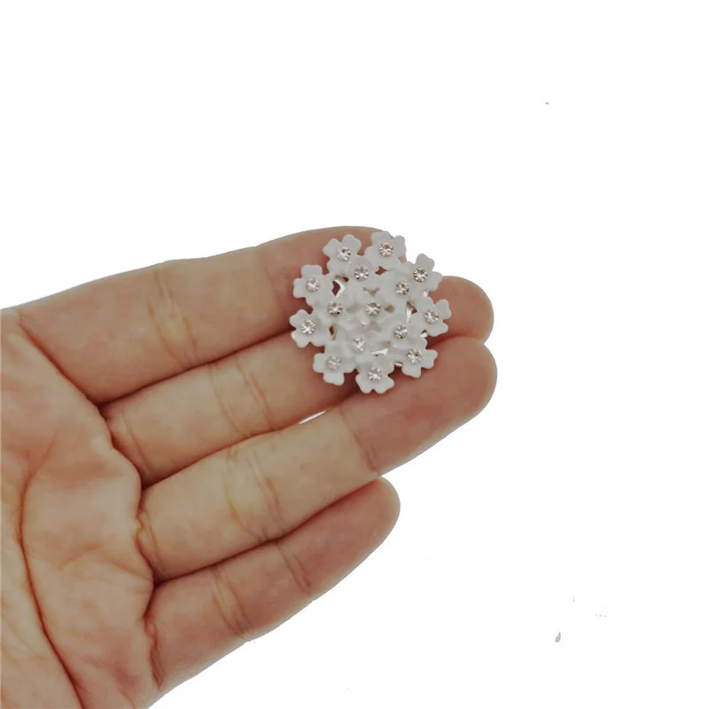 5pcs/pack Enamel White Rhinestone Flower Cabochons Alloy Flatback For Jewelry Making Findings Scrapbook Crafts Phone Case Decor