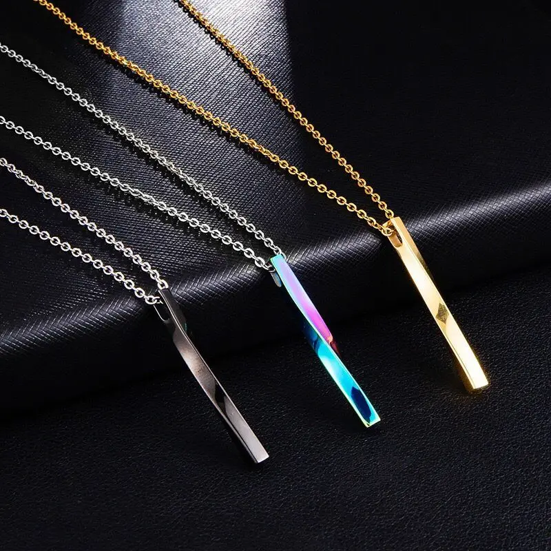 Hip Hop Jewelry--55 cm 3 Gold Color Bending Pillar Pendant Necklaces for Men Women Animals Jewelry Stainless steel No Fade