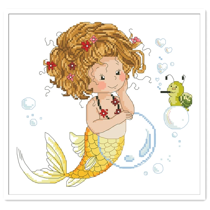 فقاعات الصابون عبر الابره مجموعات حزمة حورية البحر السلاحف 18ct 14ct 11ct القماش الحرير خيط القطن التطريز اليدوية #2