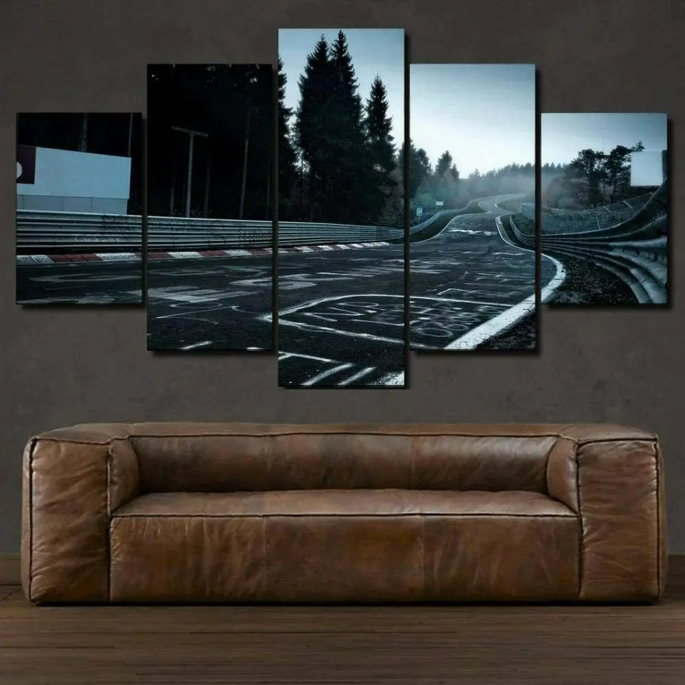 

No Framed Canvas 5Pcs Nurburgring Rally Circuit Green Hell Racing Road Wall Art Posters Picture Home Decor Living Room Paintings