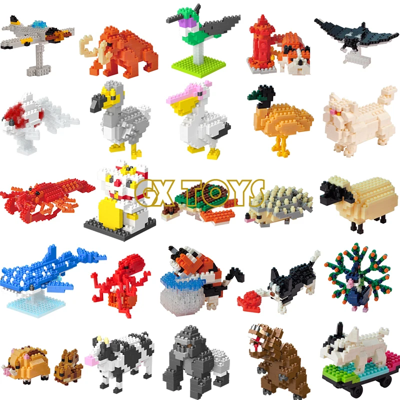 Mini bloques de construcción de animales para niños, juegos de Zoo, dinosaurios, Micro ladrillos, Mamut, creatividad, Juguetes DIY, regalos