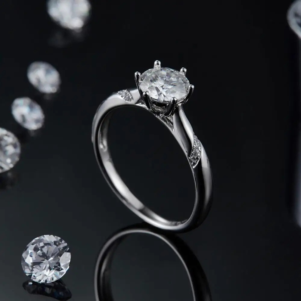 GEM'S BALLET 925 Sterling Silver Classic 6 Prong Round Moissanite Ring 1ct 0.5ct D color Lab Diamond Anniversary Ring For Women image 4