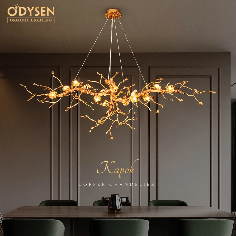 

ODYSEN ART DECO Chandelier for Dining Room Dining Table Long Led Copper Creative Light Flower Glass Lamp Large House Villa Gold