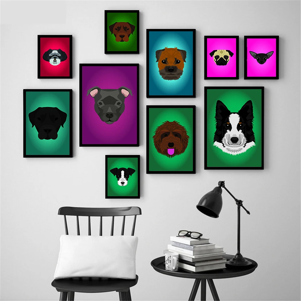 Cute Poster Dog Head Wall Decor Wall Pictures for Living Room Abstract Painting Canvas Print Hanging Wall Art Drop Shipping