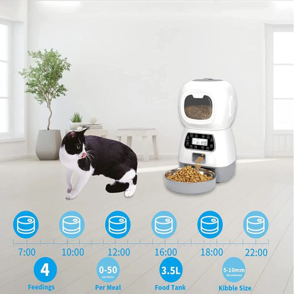 Imagem -02 - Alimentador Automático para Animais de Estimação Dispensador de Alimentos Inteligente para Cães Gatos Temporizador Tigela de Aço Inoxidável Automático Cão Gato Animal Estimação Alimentação Supplie Novo 3.5l