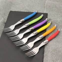 6pcs Laguiole Steak Forks Rainbow Dinner Fork set Colorful Cutlery Table Fork Stainless Steel Bar Dinnerware Restaurant Home kit