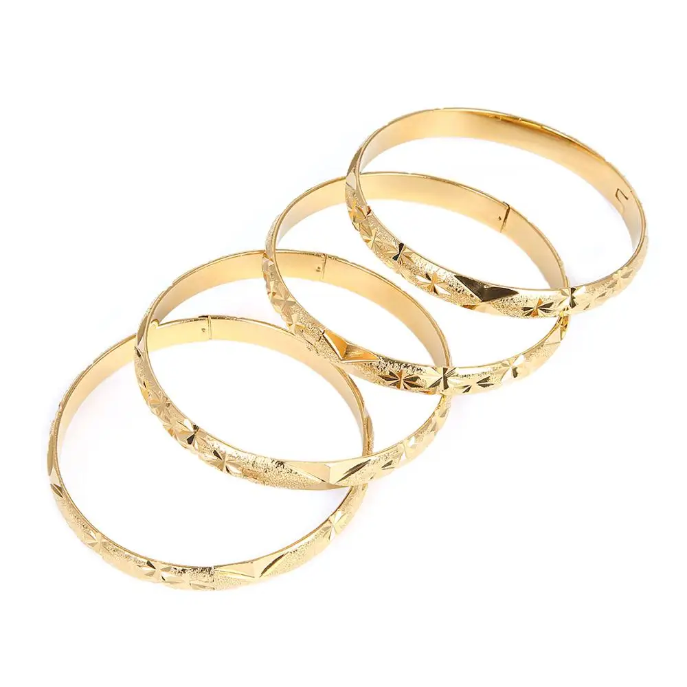 Trendy 4pcs Dubai Bangles for Women Men Gold Color Wide Bracelets African Ethiopia Jewelry