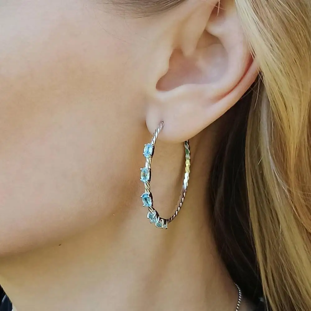 Gem\'s Ballet 2.94Ct Oval Natural Sky Blue Topaz Gemstone Hoop Earrings 925 Sterling Silver Fine Jewelry For Women Wedding