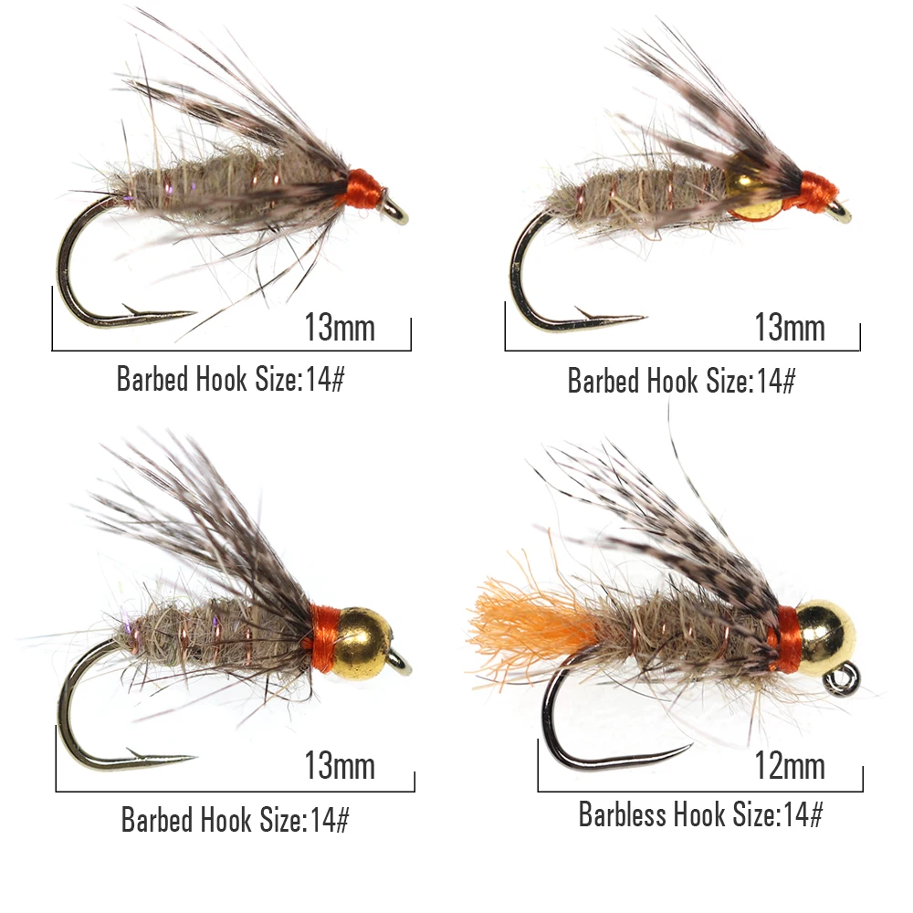 ICERIO 6PCS Tungsten/Brass Bead Head Soft Hackle Hare’s-Ear Fly Mayfly Emerger Nymph Trout Fishing Fly Lure Bait