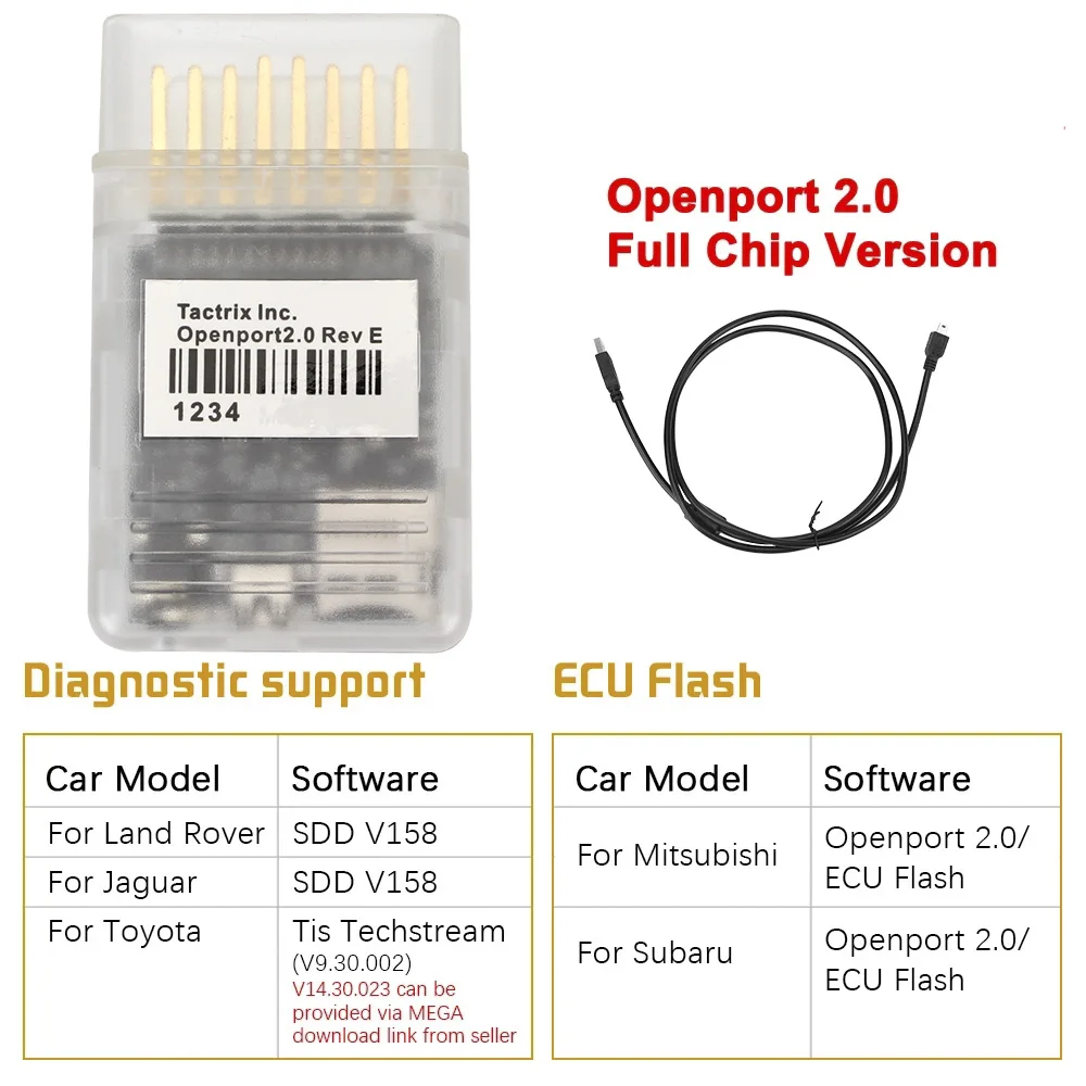 ECU FLASH OBD2 OBDII Connector Car Diagnostic Tool Tactrix Openport 2.0