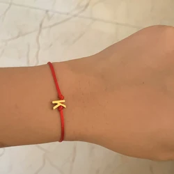 Handmade DIY Glossy Steel Letter Red Rope Wristband Bracelet Elastric Causal Wrist Chain String Strand Thread Arm Cuff Jewelry