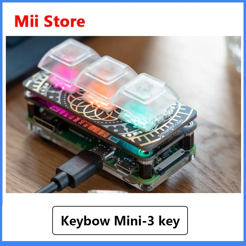 Keybow Mini-3 teclas con interruptores mecánicos de intercambio en caliente iluminados RGB, tapas de teclas transparentes