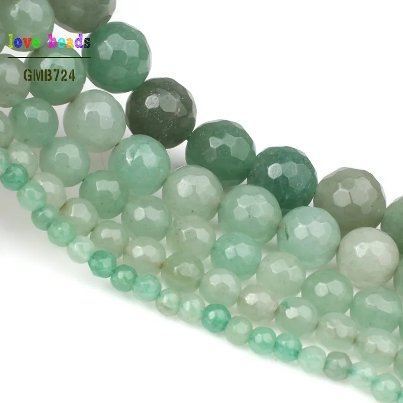 wholesale Natural Stone Faceted Green Aventurine Round Beads 15.5\