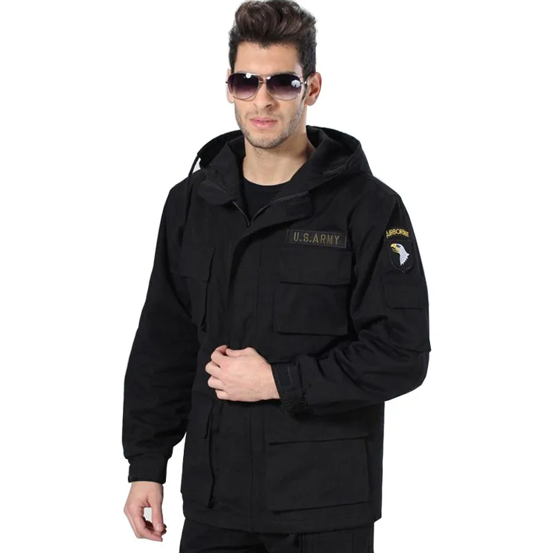 Men\'s Cotton US Clothing Hooded Windbreaker Tops Winter Outdoor Climbing Thermal Fleece Lining Thick Jacket Coat