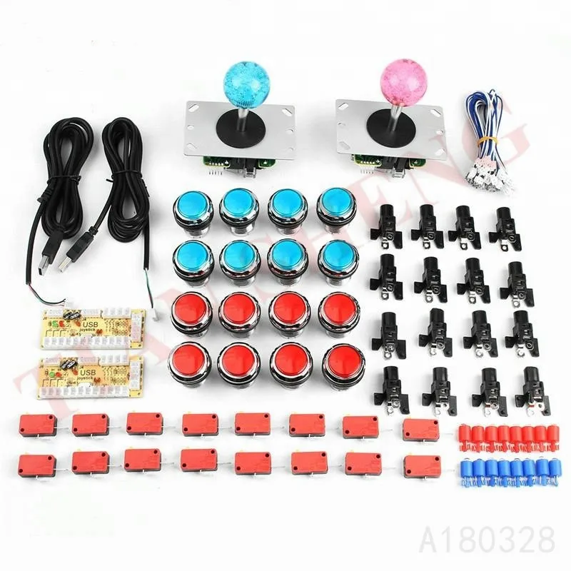 Arcade DIY LED Kit with Zero Delay USB Encoder To PC Arcade Games 4 Way Joystick + 12V LED Illuminated Arcade Push Buttons