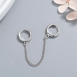 New Fashion Double Ear Hole Piercing Hoop Earrings Smooth Simple Hoops Chain Connected Shiny Charming Female Earring Jewelry