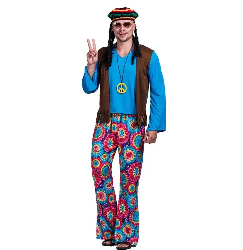 Costumes d'Halloween Hiphelicopter rétro des années 70 pour hommes, Peace and Love Free GlaCostume, Tenues de carnaval vintage, Vêtements pour hommes adultes