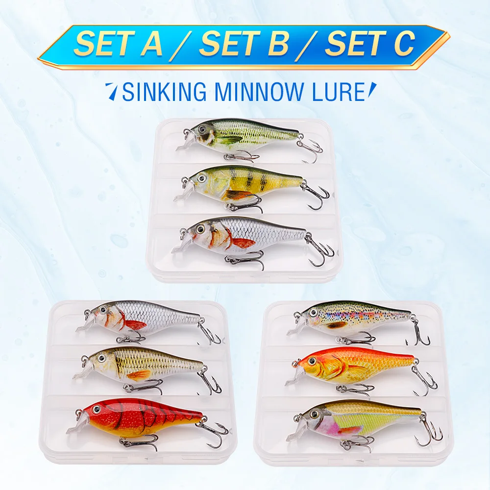 GOBASS 3pcs 80mm 11g Jerkbait Fishing Floating Minnow Lures Bass Wobblers For Trolling Hard Artificial Bait Crankbait Tackle Kit
