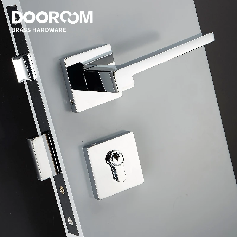 Dooroom Brass Door Lever American Nordic Modern Solid Wood Interior Door Lock Bedroom Split Mechanical Set Handle Black Square