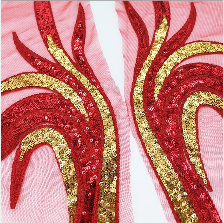 2 Pcs Sequined Embroidery Patches Lace Trims Appliques For Dress Peacock Diy Sewing Apparel Trims 50CM*14CM